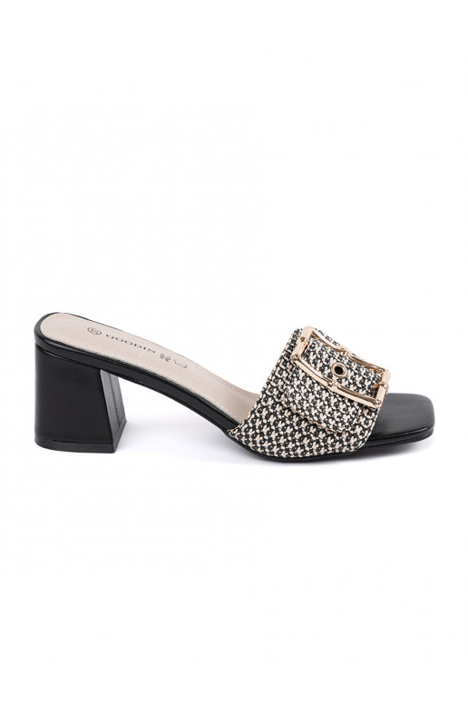 Tweedowe černá-bílé Pantofle na podpatku Tweedowe černá-bílé Pantofle na podpatku