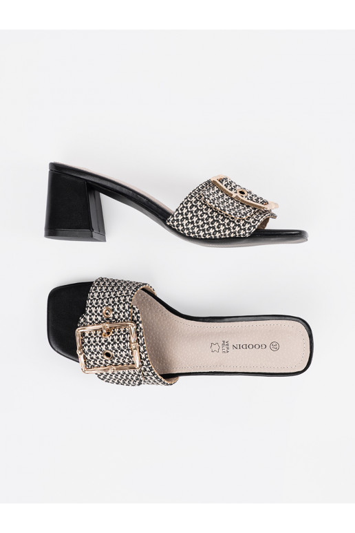 Tweedowe černá-bílé Pantofle na podpatku Tweedowe černá-bílé Pantofle na podpatku