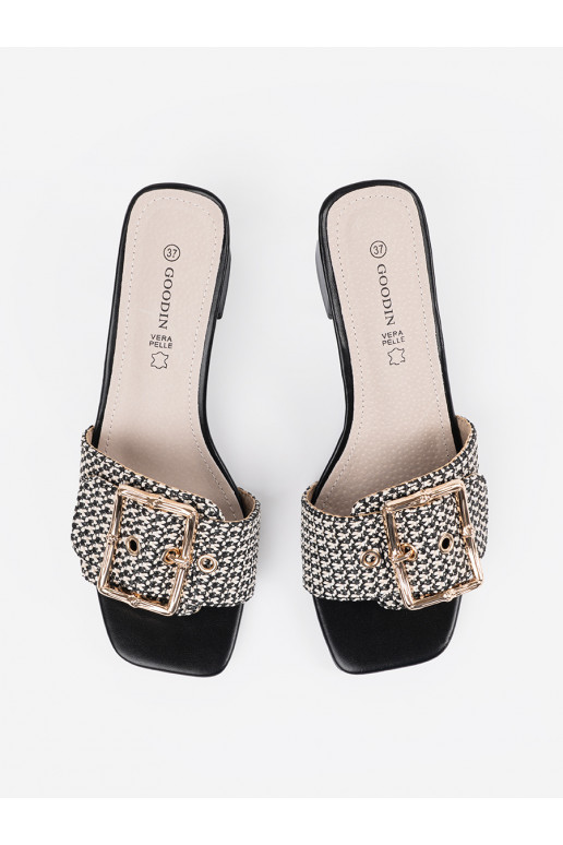 Tweedowe černá-bílé Pantofle na podpatku Tweedowe černá-bílé Pantofle na podpatku