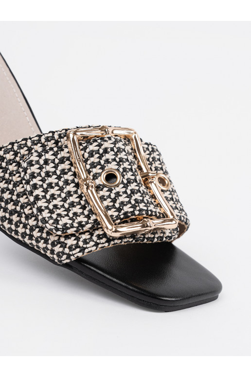 Tweedowe černá-bílé Pantofle na podpatku Tweedowe černá-bílé Pantofle na podpatku