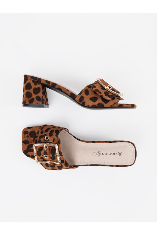 Tweedowe Pantofle na podpatku 