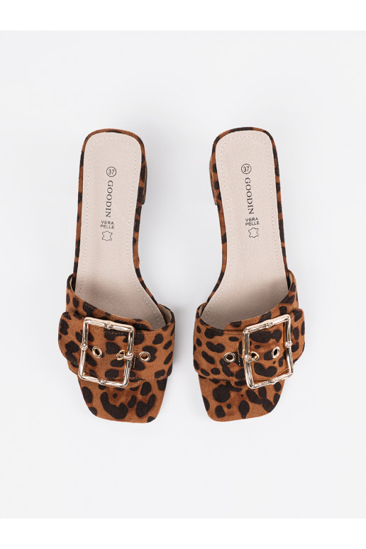 Tweedowe Pantofle na podpatku 