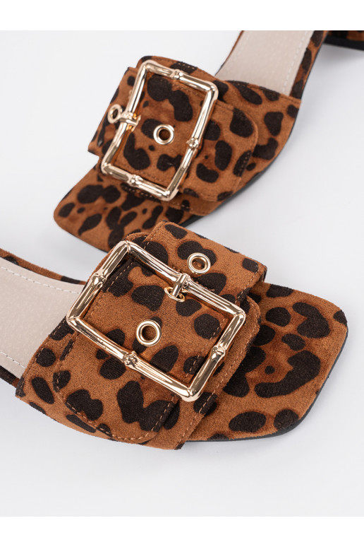 Tweedowe Pantofle na podpatku 