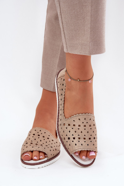 Ažurové baleríny Z Odkrytymi Palcami S.Barski LR51-922 zlaté barvy  Ažurové baleríny Z Odkrytymi Palcami S.Barski LR51-922 zlaté barvy