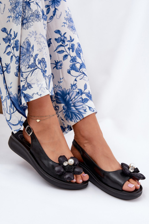 Dámské sandály  S květinamiem Černé Divonne Dámské sandály  S květinamiem Černé Divonne