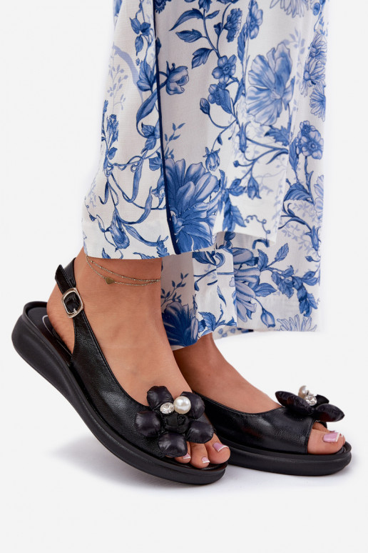 Dámské sandály  S květinamiem Černé Divonne Dámské sandály  S květinamiem Černé Divonne