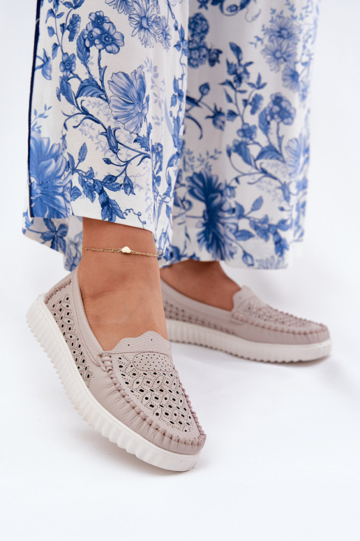 Dámské mokasíny s ažurovými prvky Vinceza 88028 béžové  Dámské mokasíny s ažurovými prvky Vinceza 88028 béžové