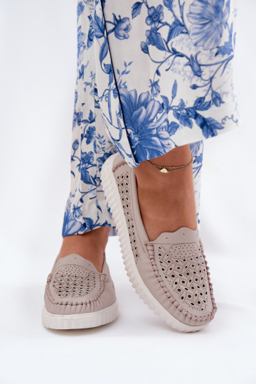 Dámské mokasíny s ažurovými prvky Vinceza 88028 béžové 2