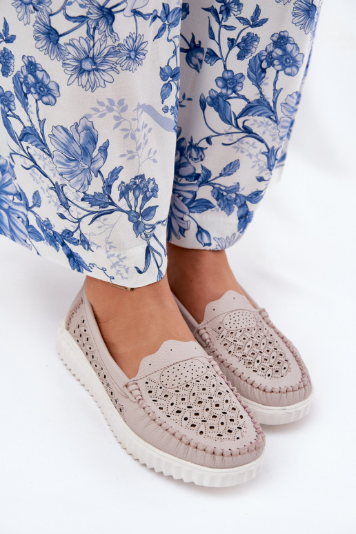 Dámské mokasíny s ažurovými prvky Vinceza 88028 béžové  Dámské mokasíny s ažurovými prvky Vinceza 88028 béžové