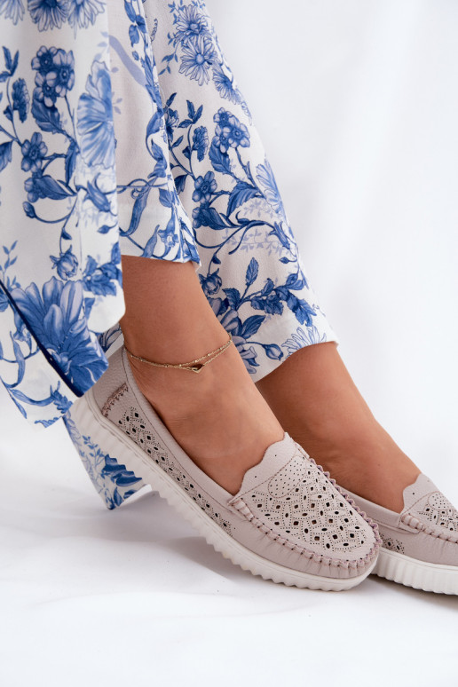 Dámské mokasíny s ažurovými prvky Vinceza 88028 béžové  Dámské mokasíny s ažurovými prvky Vinceza 88028 béžové