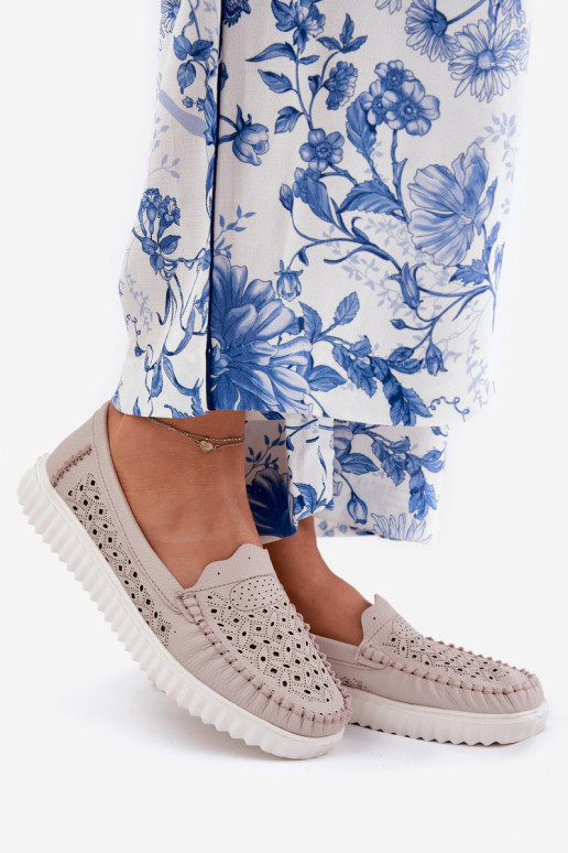 Dámské mokasíny s ažurovými prvky Vinceza 88028 béžové  Dámské mokasíny s ažurovými prvky Vinceza 88028 béžové