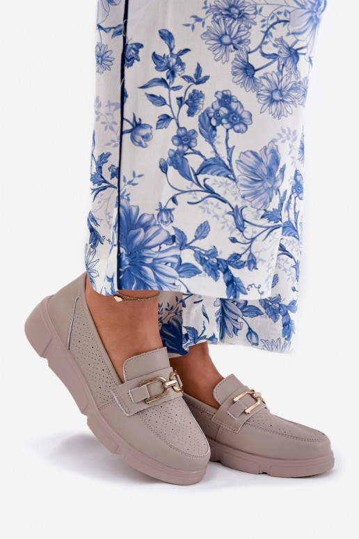 Dámské mokasíny  Ze zlaté barvym Detalem Vinceza 88007 béžové Dámské mokasíny  Ze zlaté barvym Detalem Vinceza 88007 béžové