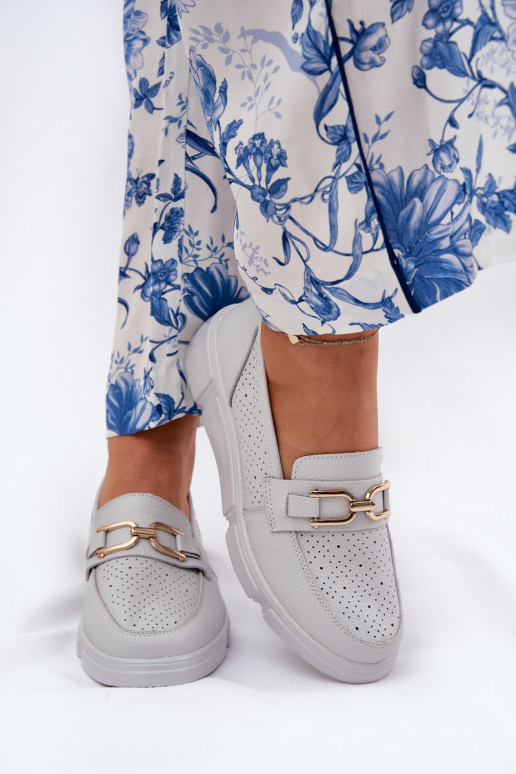 Dámské mokasíny  Ze zlaté barvym Detalem Vinceza 88007 šedá Dámské mokasíny  Ze zlaté barvym Detalem Vinceza 88007 šedá