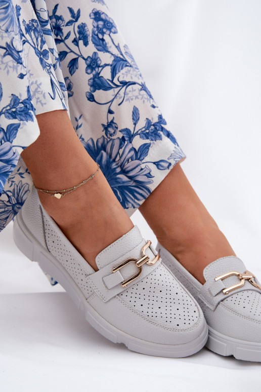 Dámské mokasíny  Ze zlaté barvym Detalem Vinceza 88007 šedá Dámské mokasíny  Ze zlaté barvym Detalem Vinceza 88007 šedá