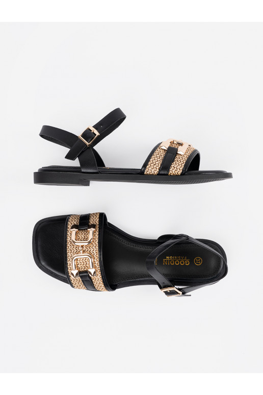 Černé sandály ze skórzaną wkładką Černé sandály ze skórzaną wkładką