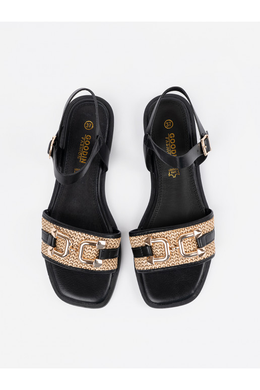 Černé sandály ze skórzaną wkładką Černé sandály ze skórzaną wkładką