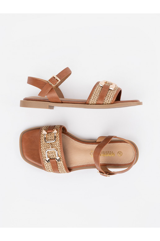 hnědá sandály ze skórzaną wkładką hnědá sandály ze skórzaną wkładką