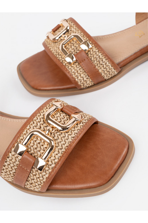 hnědá sandály ze skórzaną wkładką hnědá sandály ze skórzaną wkładką