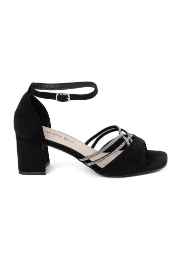 Černé sandály ze semiše na podpatku