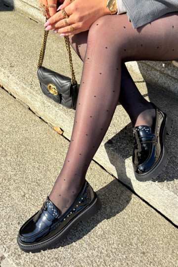 Dámské mokasíny s efektem laku  Černé Nallae 2