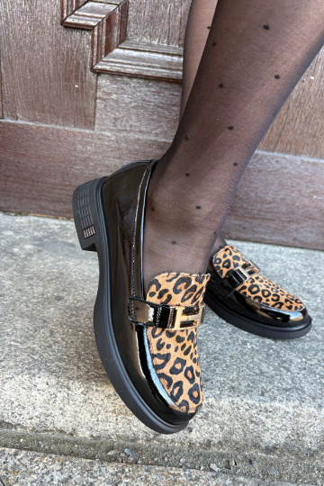 Lakované mokasíny se vzory leopardí kožešiny Vinceza 66790 Černé 2