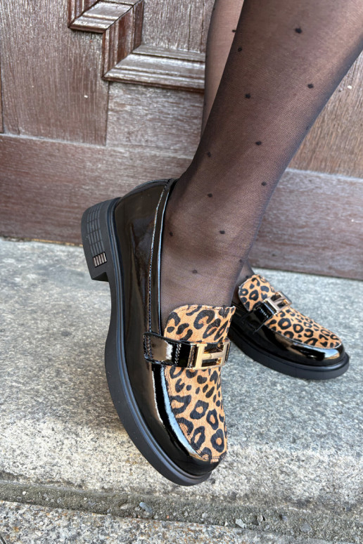 Lakované mokasíny se vzory leopardí kožešiny Vinceza 66790 Černé  Lakované mokasíny se vzory leopardí kožešiny Vinceza 66790 Černé