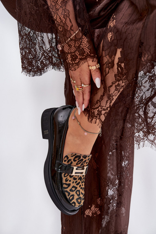 Lakované mokasíny se vzory leopardí kožešiny Vinceza 66790 Černé  Lakované mokasíny se vzory leopardí kožešiny Vinceza 66790 Černé