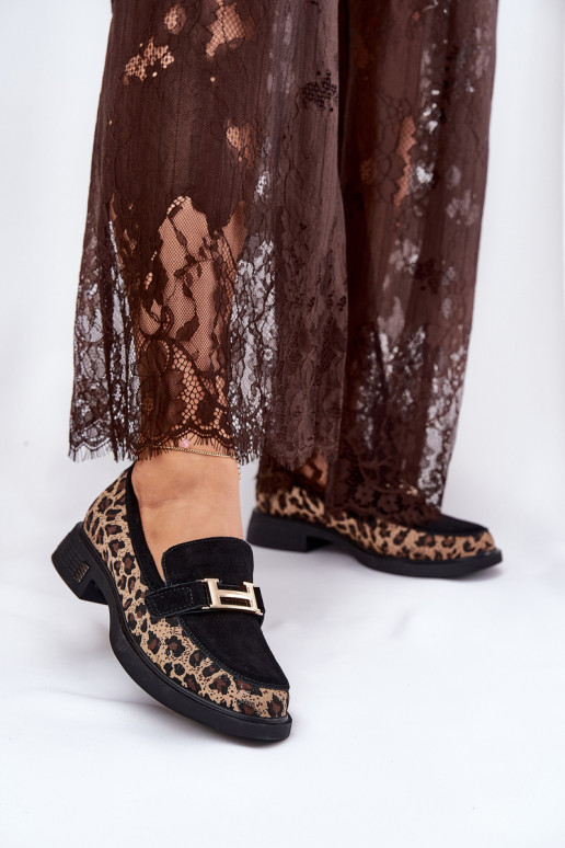 Semišové mokasíny  se vzory leopardí kožešiny Vinceza 66791 Černé Semišové mokasíny  se vzory leopardí kožešiny Vinceza 66791 Černé
