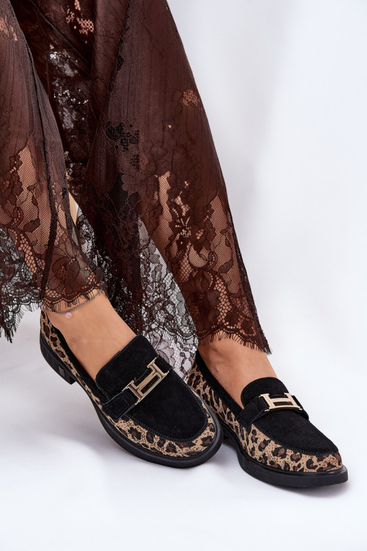 Semišové mokasíny  se vzory leopardí kožešiny Vinceza 66791 Černé Semišové mokasíny  se vzory leopardí kožešiny Vinceza 66791 Černé