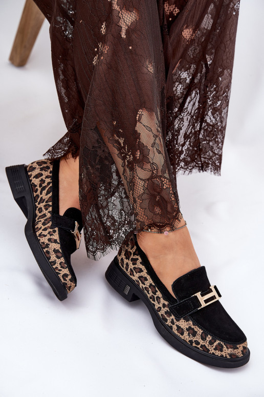 Semišové mokasíny  se vzory leopardí kožešiny Vinceza 66791 Černé Semišové mokasíny  se vzory leopardí kožešiny Vinceza 66791 Černé