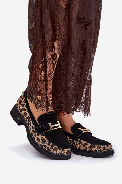 Semišové mokasíny  se vzory leopardí kožešiny Vinceza 66791 Černé Semišové mokasíny  se vzory leopardí kožešiny Vinceza 66791 Černé