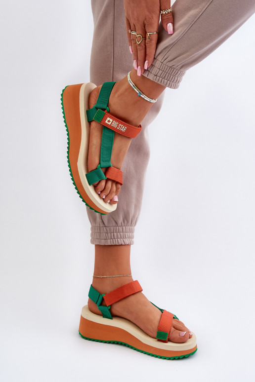 Dámské sandály s platformou I Koturnie Big Star NN274A053 zelené-v oranžové barvě Dámské sandály s platformou I Koturnie Big Star NN274A053 zelené-v oranžové barvě