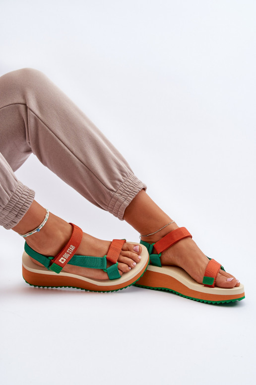 Dámské sandály s platformou I Koturnie Big Star NN274A053 zelené-v oranžové barvě Dámské sandály s platformou I Koturnie Big Star NN274A053 zelené-v oranžové barvě