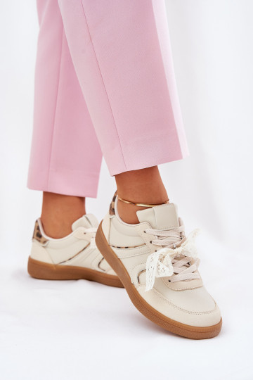  Tenisky  s krajkou se vzory leopardí kožešiny béžové Zielle