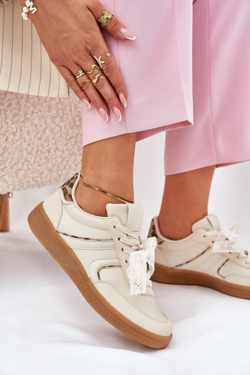  Tenisky  s krajkou se vzory leopardí kožešiny béžové Zielle