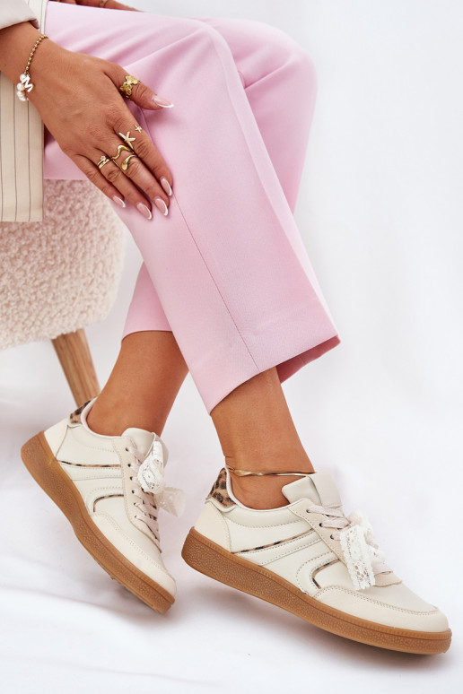  Tenisky  s krajkou se vzory leopardí kožešiny béžové Zielle