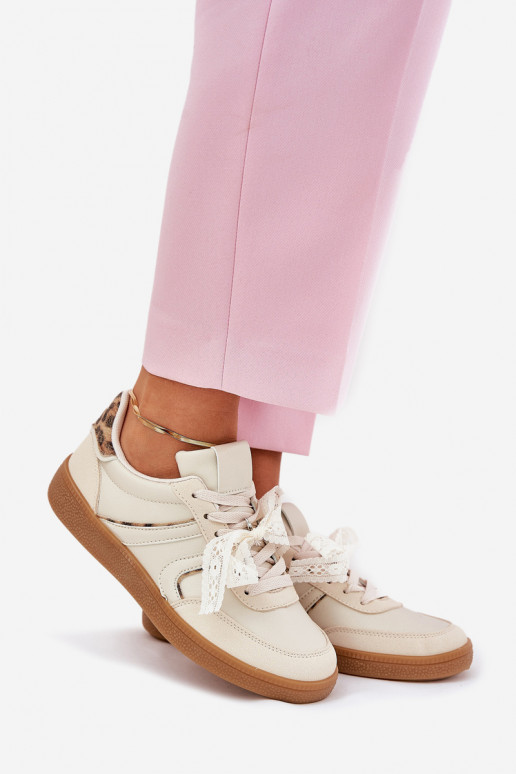  Tenisky  s krajkou se vzory leopardí kožešiny béžové Zielle