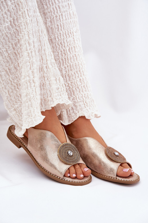 se třpytkami Dámské sandály Ozdobnym Detalem S.Barski KV51-012 růžově zlatá