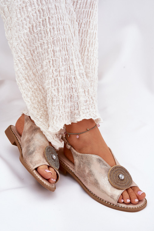 se třpytkami Dámské sandály Ozdobnym Detalem S.Barski KV51-012 růžově zlatá