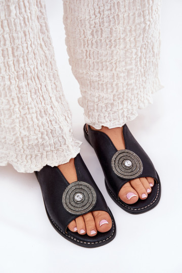 se třpytkami Dámské sandály Ozdobnym Detalem S.Barski KV51-012 Černé