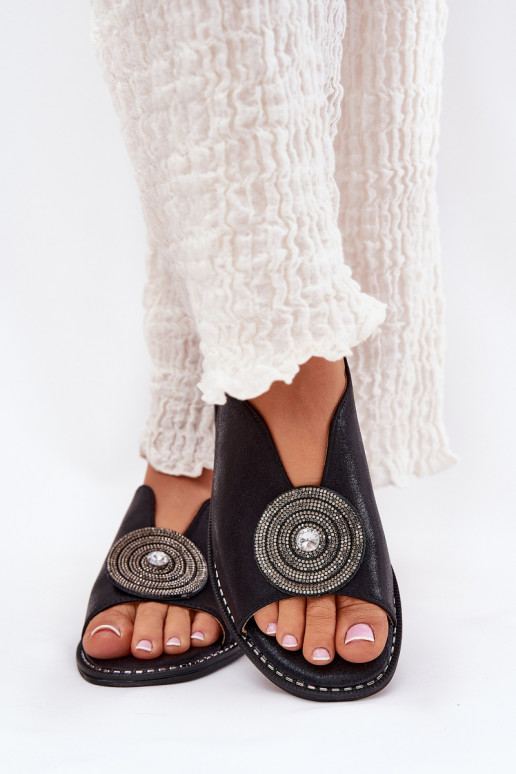 se třpytkami Dámské sandály Ozdobnym Detalem S.Barski KV51-012 Černé se třpytkami Dámské sandály Ozdobnym Detalem S.Barski KV51-012 Černé