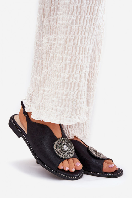 se třpytkami Dámské sandály Ozdobnym Detalem S.Barski KV51-012 Černé se třpytkami Dámské sandály Ozdobnym Detalem S.Barski KV51-012 Černé