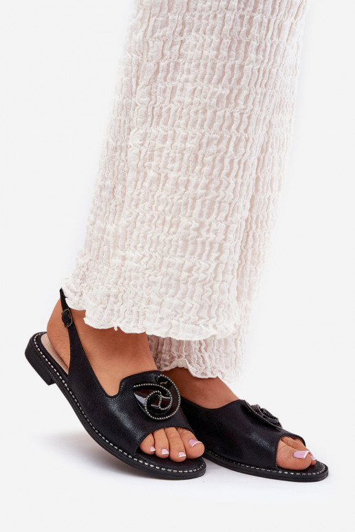 se třpytkami Dámské sandály s ornamenty S.Barski KV51-006 Černé se třpytkami Dámské sandály s ornamenty S.Barski KV51-006 Černé