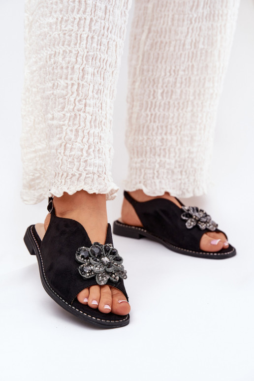 Dámské sandály s širokými podpatky s ornamenty S.Barski KV27-001 Černé