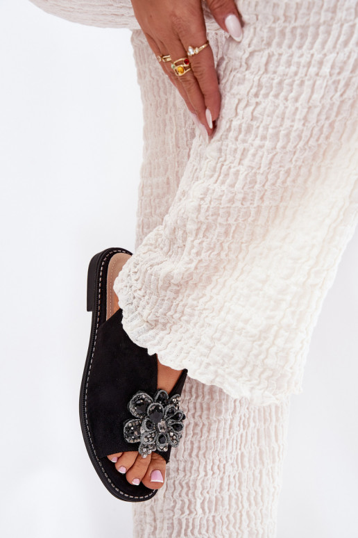 Dámské sandály s širokými podpatky s ornamenty S.Barski KV27-001 Černé