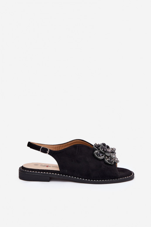 Dámské sandály s širokými podpatky s ornamenty S.Barski KV27-001 Černé