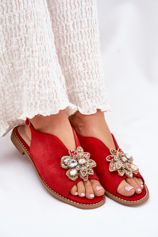 Dámské sandály s širokými podpatky s ornamenty S.Barski KV27-001 červené Dámské sandály s širokými podpatky s ornamenty S.Barski KV27-001 červené