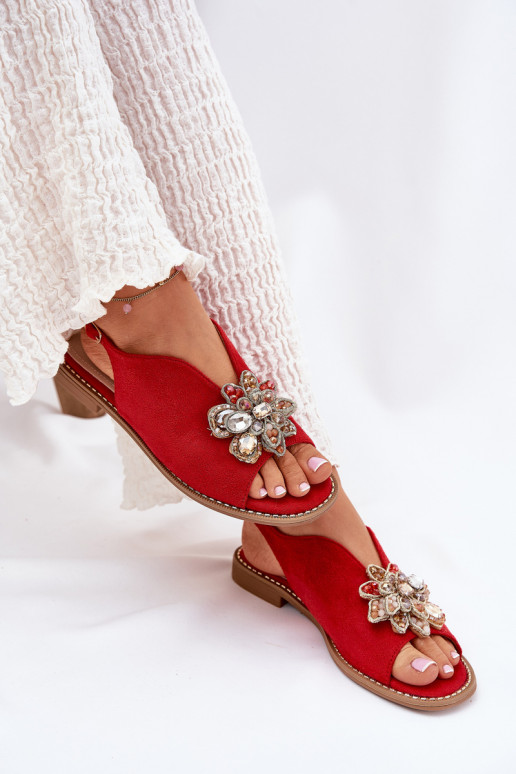 Dámské sandály s širokými podpatky s ornamenty S.Barski KV27-001 červené Dámské sandály s širokými podpatky s ornamenty S.Barski KV27-001 červené