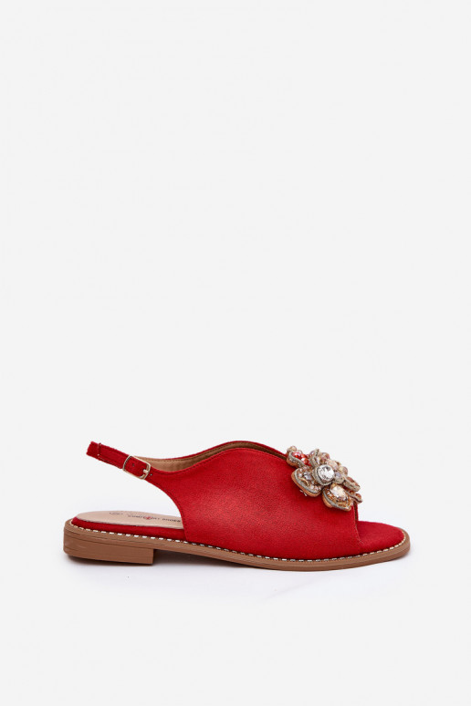 Dámské sandály s širokými podpatky s ornamenty S.Barski KV27-001 červené Dámské sandály s širokými podpatky s ornamenty S.Barski KV27-001 červené