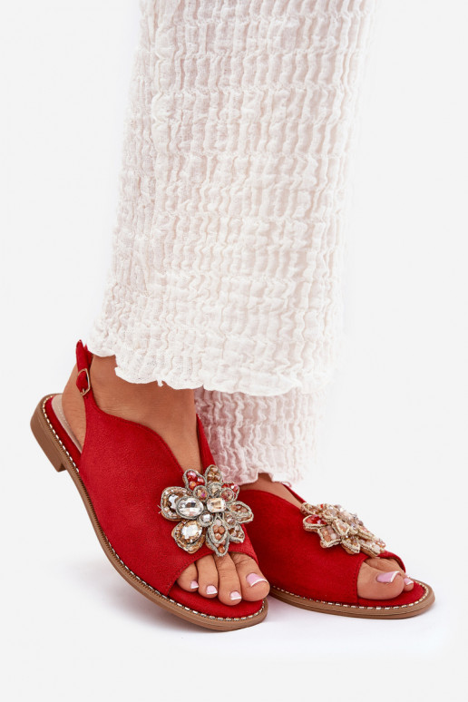 Dámské sandály s širokými podpatky s ornamenty S.Barski KV27-001 červené Dámské sandály s širokými podpatky s ornamenty S.Barski KV27-001 červené